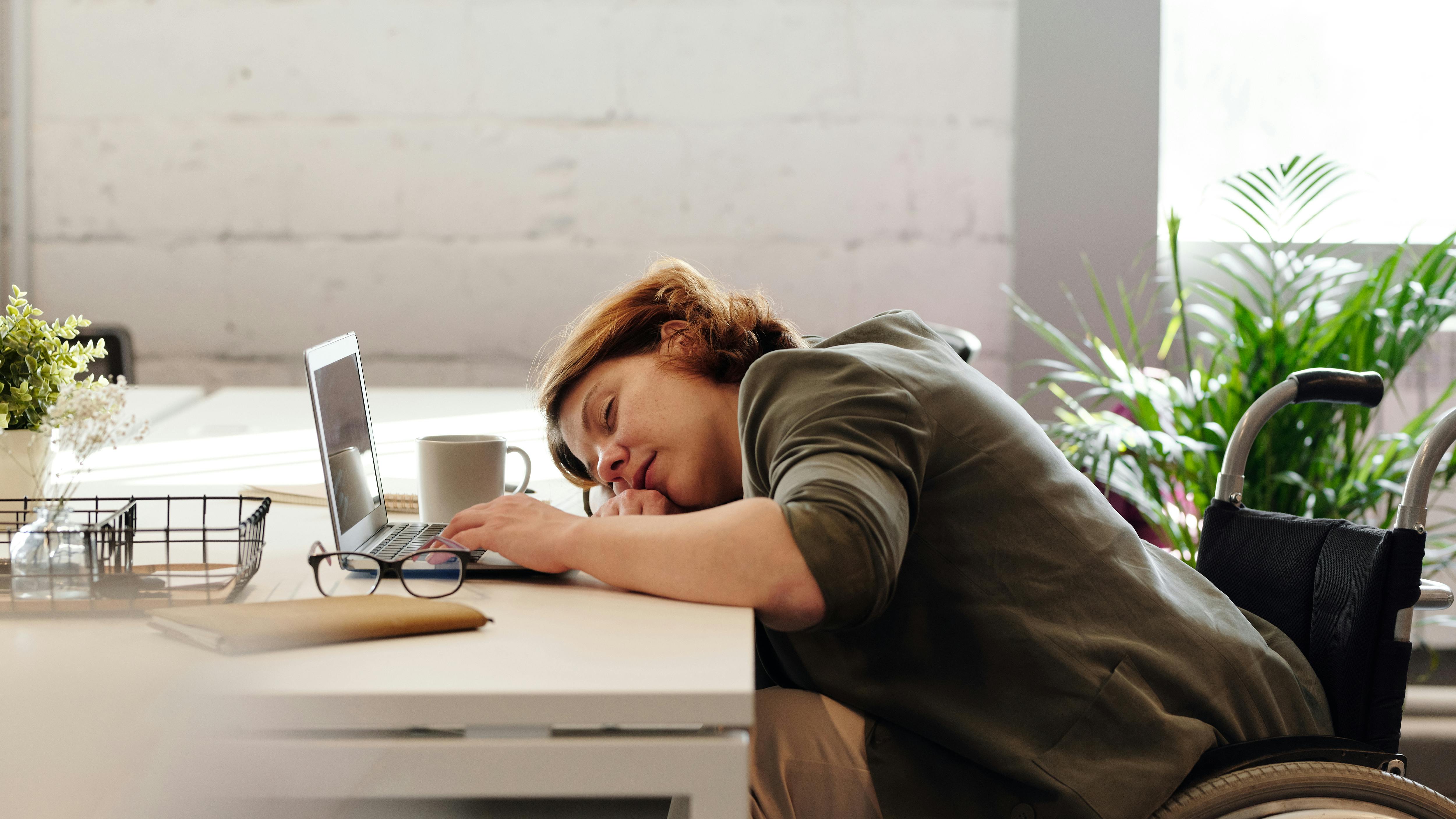 Woman Sleeping Wheelchair Desk